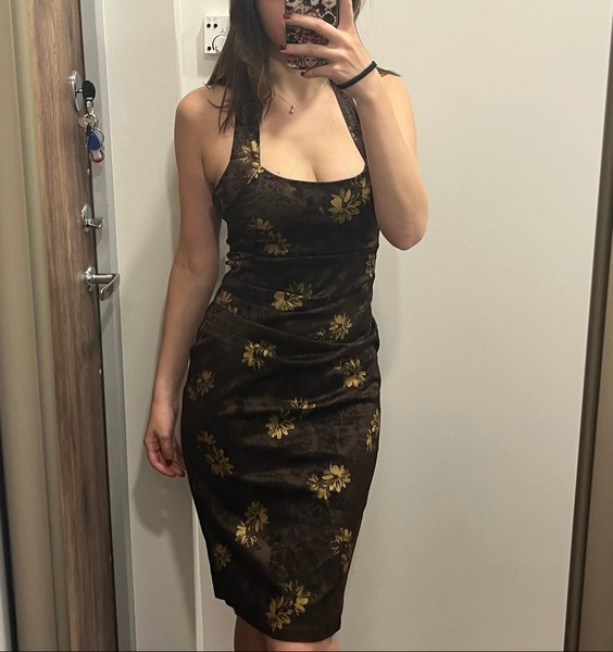 Brown floral halter dress