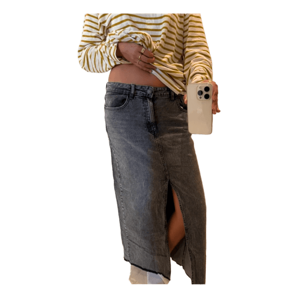 Mørkegrå lang denim nederdel