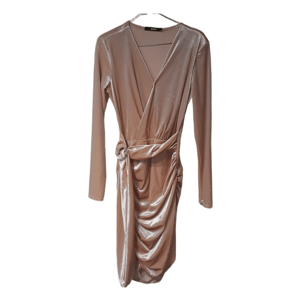 Beige velvet wrap dress
