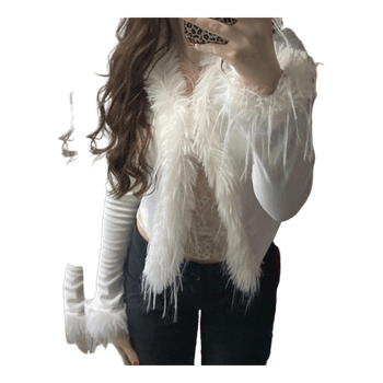White feather trim cardigan