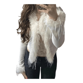 White feather trim cardigan