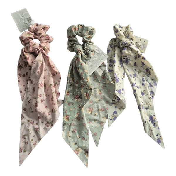 Gėlėtos scrunchie plaukų gumytės