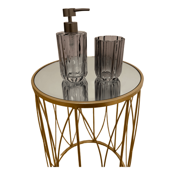 Grey glass soap dispenser set