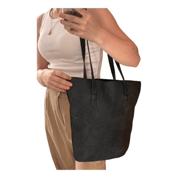 Black textured shoulder bag