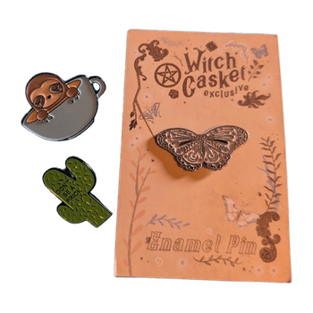 Enamel pin set with sloth and cactus and moth