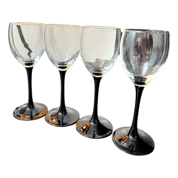 Black stemmed wine glasses