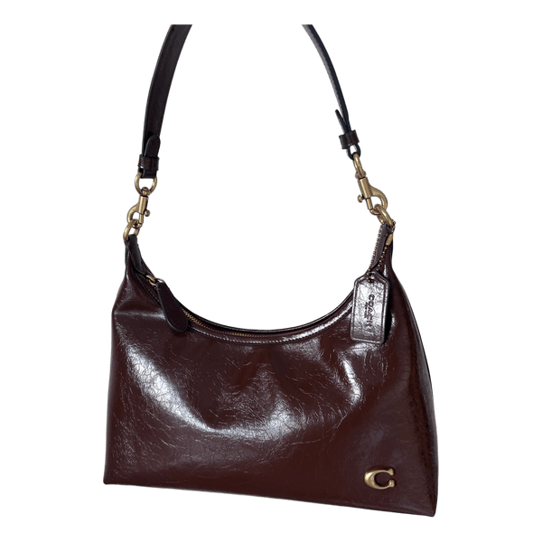 Brown patent leather handbag