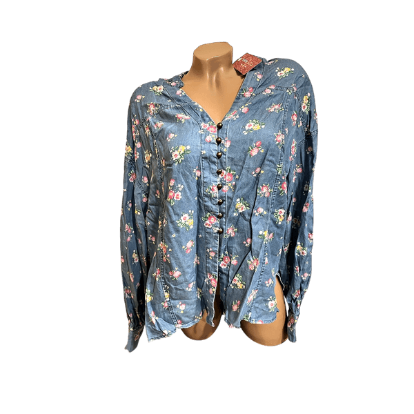 Shein Blue floral button-up shirt