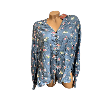 Shein Blue floral button-up shirt
