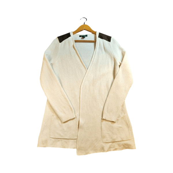 Lauren RL Ribbed Knit Cardigan - 100% Cotton - Cream - M