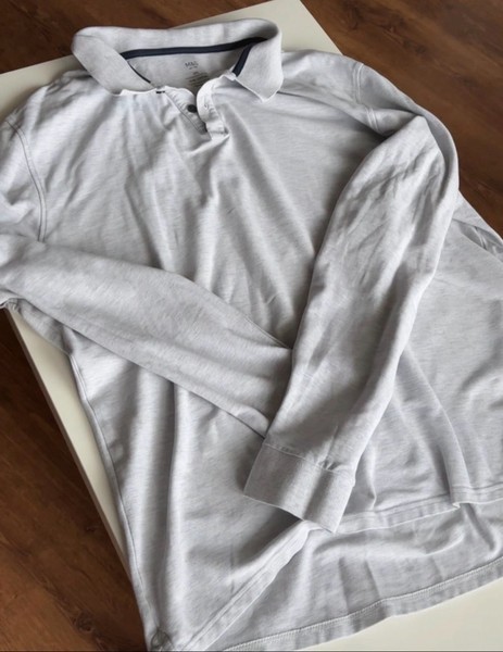 Grey basic man long sleeve polo 100% cotton size 3XL