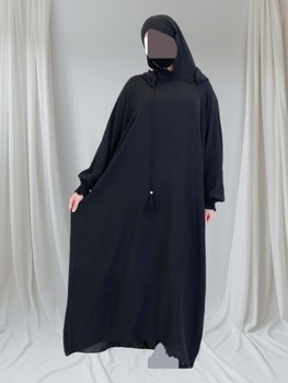 Black hooded abaya dress