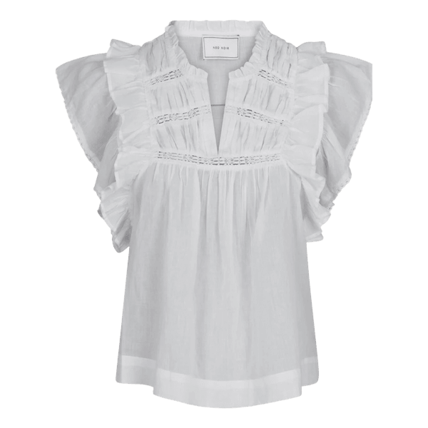 Hvid Neo Noir bluse med flæser