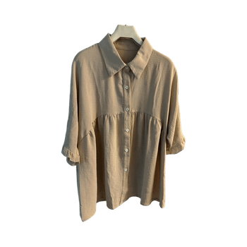 Beige frill short sleeve blouse