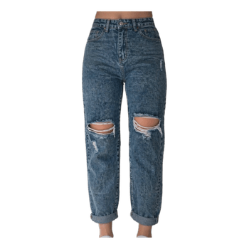 Siniset revityt mom jeans farkut koko S