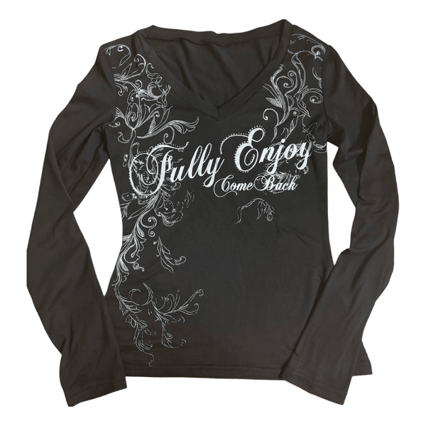 Black long-sleeved top with rhinestones