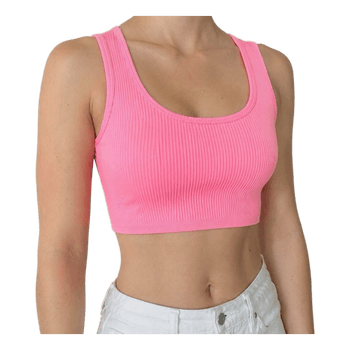 Neonpinkki ribattu crop top koko S
