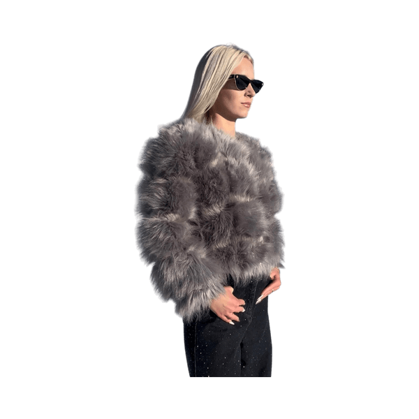 Grey faux fur coat