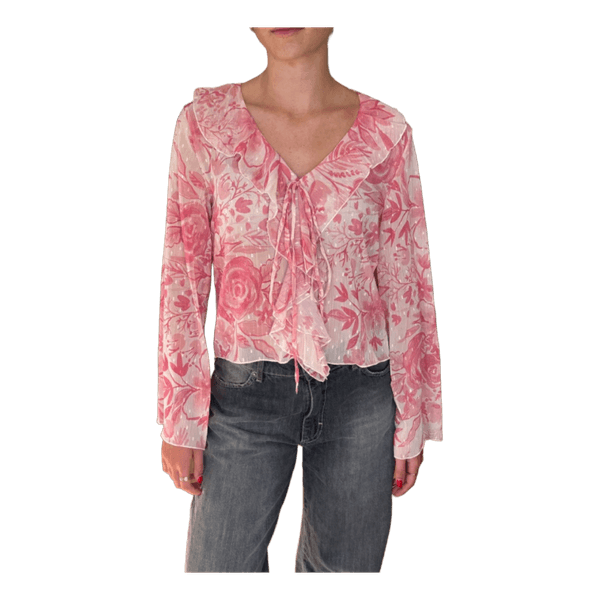 Pink floral mesh top