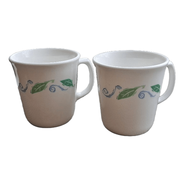 Two white ceramic mugs USA Corning