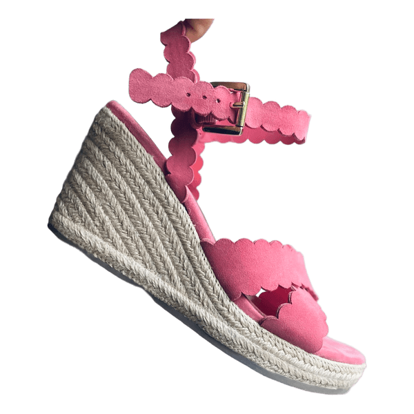 Pink suede wedge espadrilles