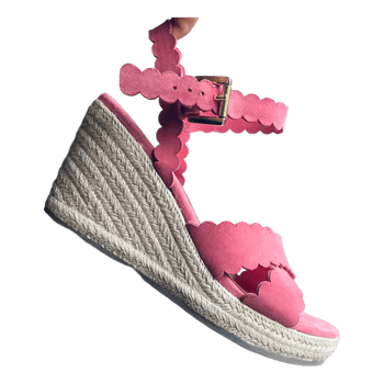 Pink suede wedge espadrilles
