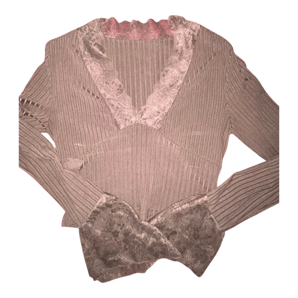 Brown ribbed lace top