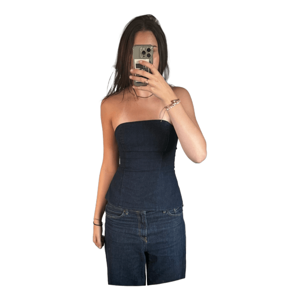 Stropløs mørkeblå denimtop