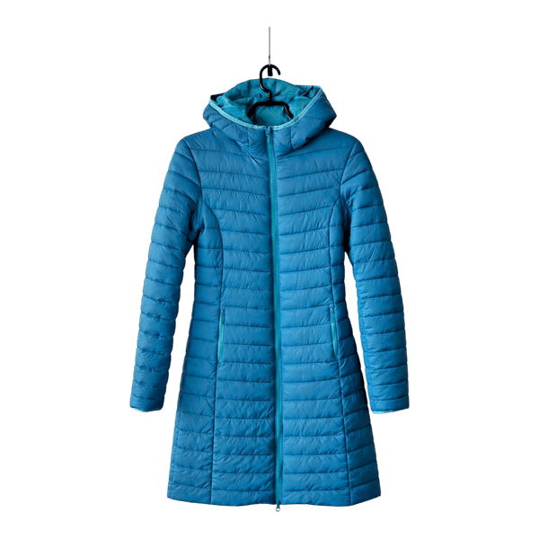 McKinley Women's Long Puffer Jacket Blue Hooded Winter Coat Size S