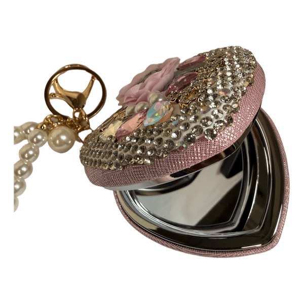 Heart embellished compact mirror