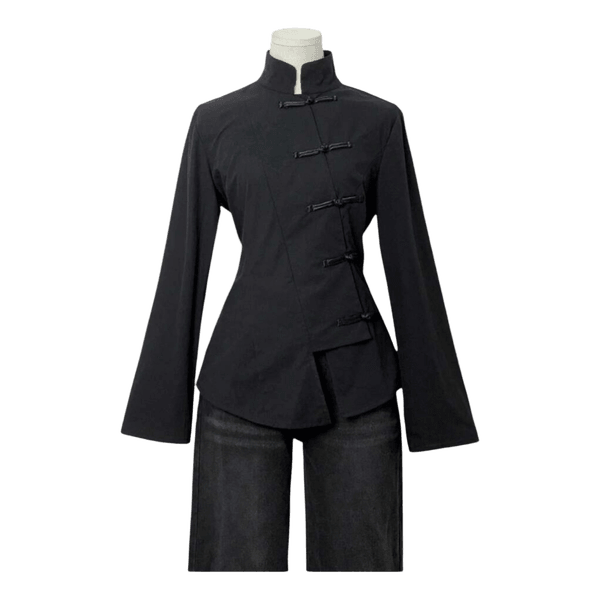 Black cotton cheongsam blouse