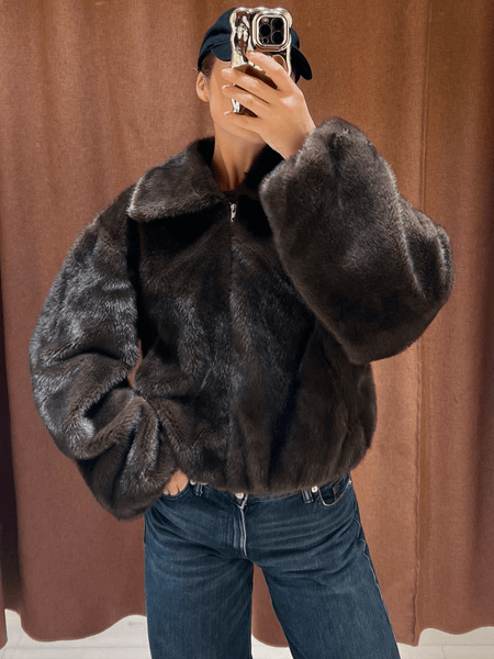 Gina Tricot premium chocolate brown faux fur jacket