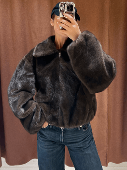 Gina Tricot premium chocolate brown faux fur jacket