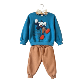 Disney Mickey Mouse Kids Tracksuit Blue/Brown Retro Embroidered - Size74cm