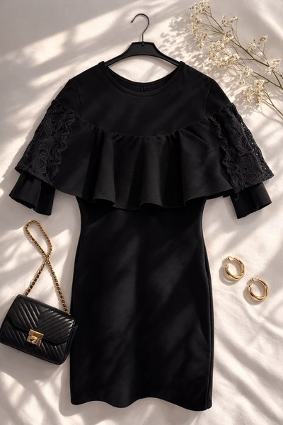 Black ruffle lace dress
