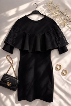 Black ruffle lace dress