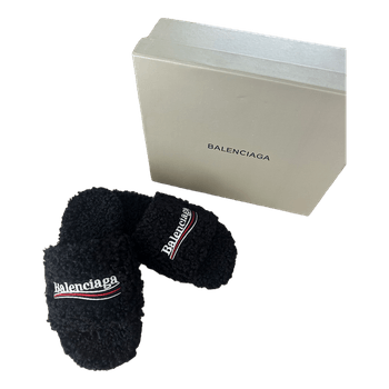 Balenciaga black fur sliders