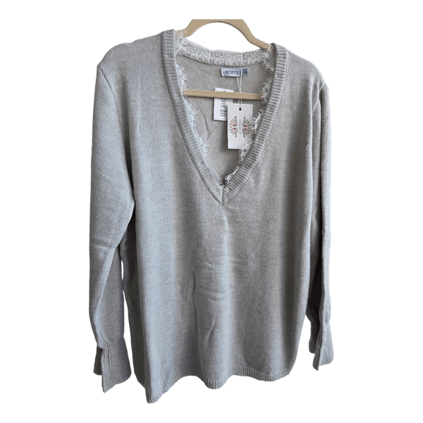 Grey lace-trim sweater