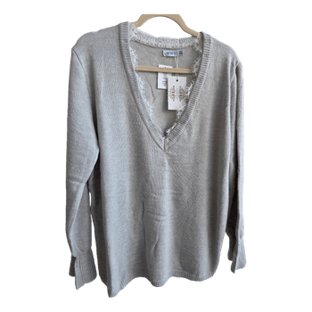 Grey lace-trim sweater