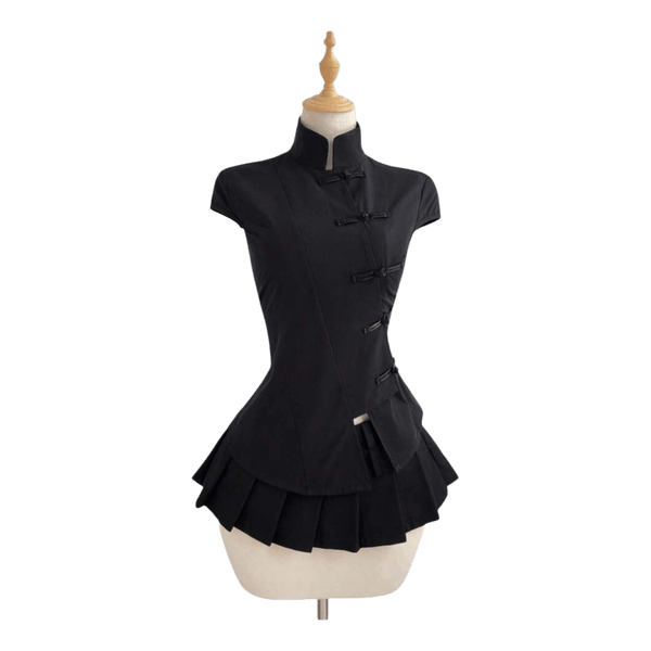 Black mandarin collar top
