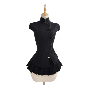 Black mandarin collar top