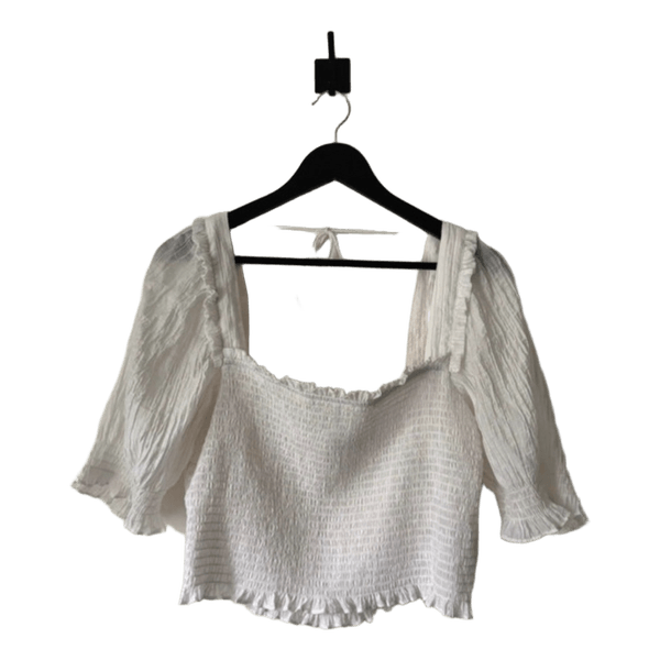 White smocked blouse crop top hispanic style