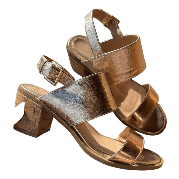 Gold metallic block heels