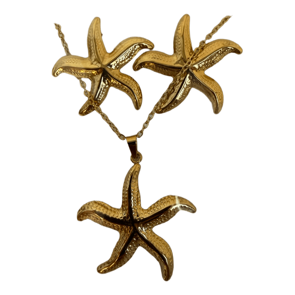 Gold starfish jewelry set