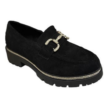 Black loafers with rhinestones