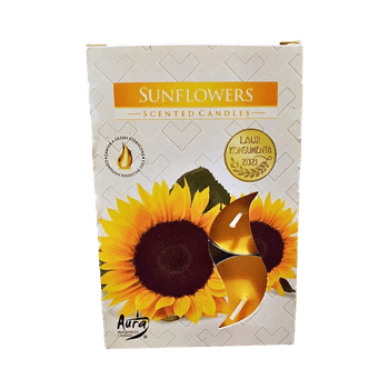 Bispol Aura Sunflowers tuikkukynttilät 6 kpl
