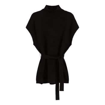 Black belted knit top
