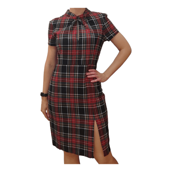 Plaid short sleeve midi dress