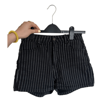 Black striped denim shorts