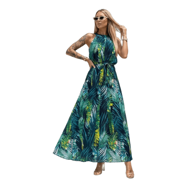 Green leaf print dress